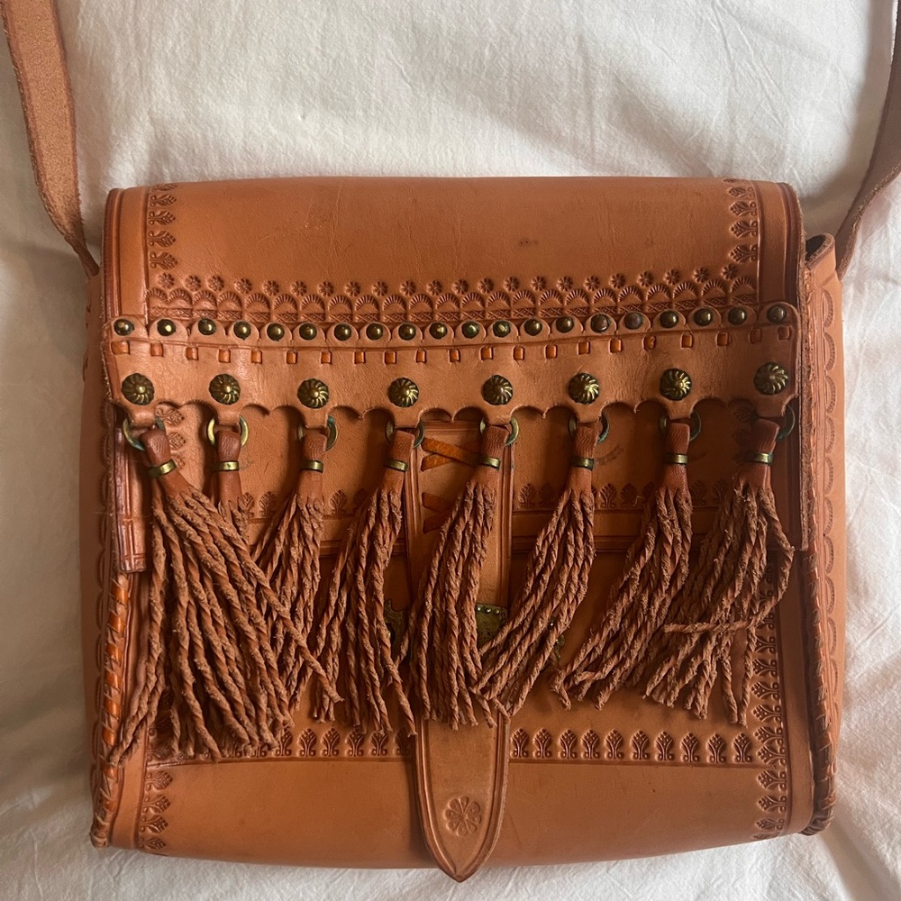 Brown Leather Tassel Bag